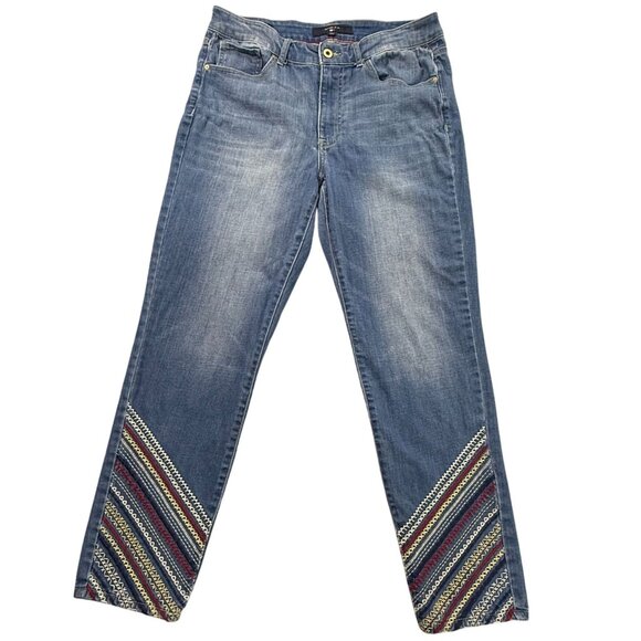 Tommy Hilfiger Jeans Womens 10 Tribeca Embroidered Southwestern‎ Boho Blue Faded - Picture 1 of 10